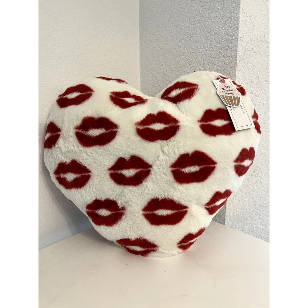 Cupcakes and Cashmere Heart Shaped Decorative Throw Pillow w/Red Lips Fluffy NWT